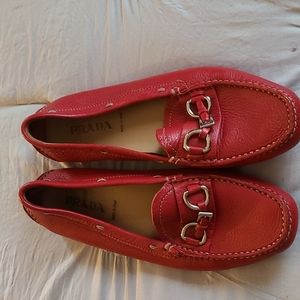 Prada red loafers 37.5/ 7